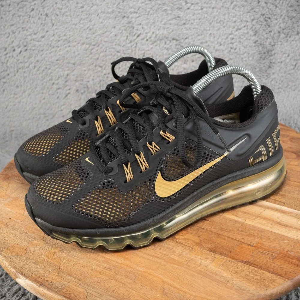 Nike Air Max 555426-005 Black Gold Mesh Sneaker Kids 7Y Womens Sz 8.5